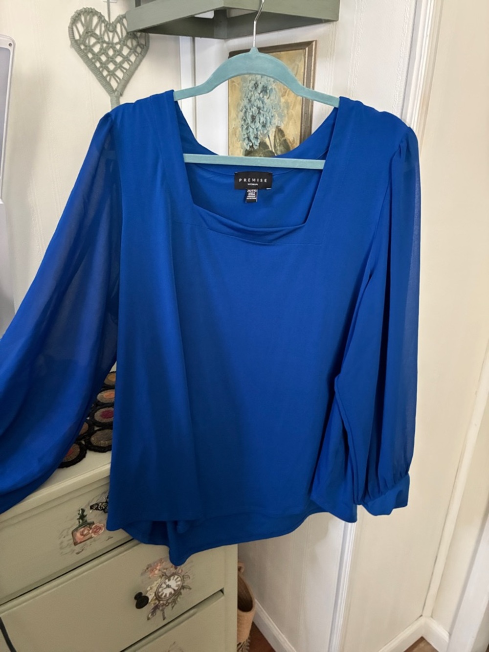 Premise Bright Royal Blue Sheer-Sleeve Blouse